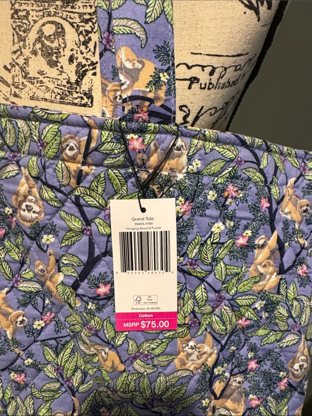 Vera Bradley Sloth Floral Grand Quilted Tote NWT - Picture 3 of 11